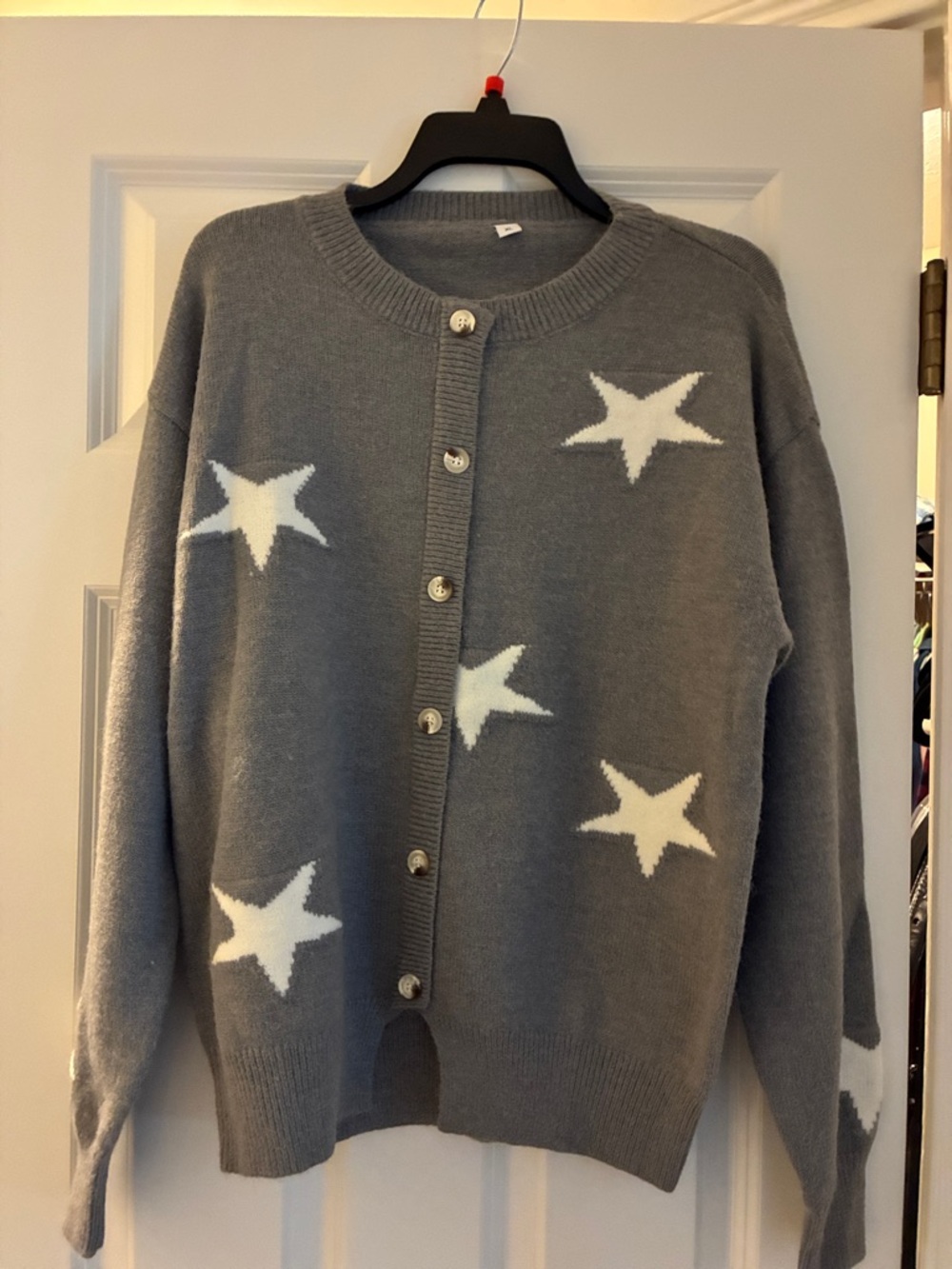 Source Unknown Grey Cardigan with White Star Pattern
